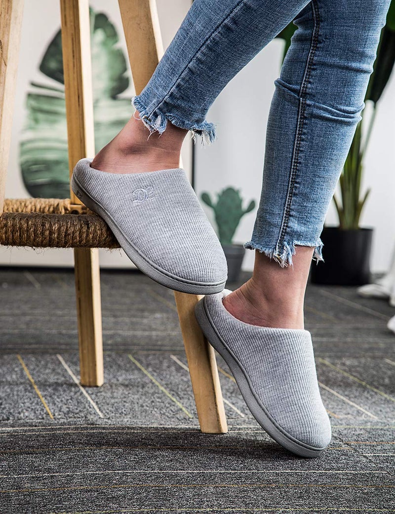 DL Womens Memory Foam Slippers, Cozy Slip on Bedroom/House Slippers For Indoor Outdoor, Comfy Women's Warm Soft Flannel Lining Home Slippers Size 7-8 Grey - Image 5